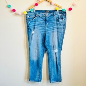 22 TORRID BOYFRIEND STRAIGHT MEDIUM WASH DISTRESSED JEAN